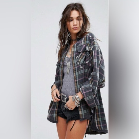 Free People Star Constellations Within Too Sequin Star Flannel Top - Picture 13 of 15